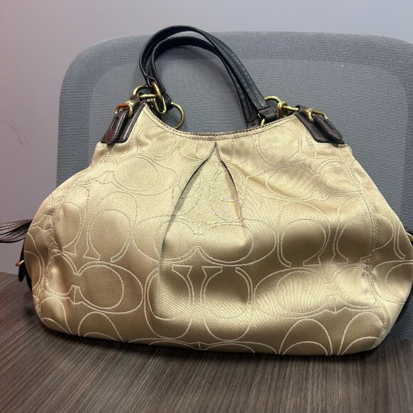Mia Maggie Signature Outline-Beige Satin Coach Bag - Picture 2 of 6